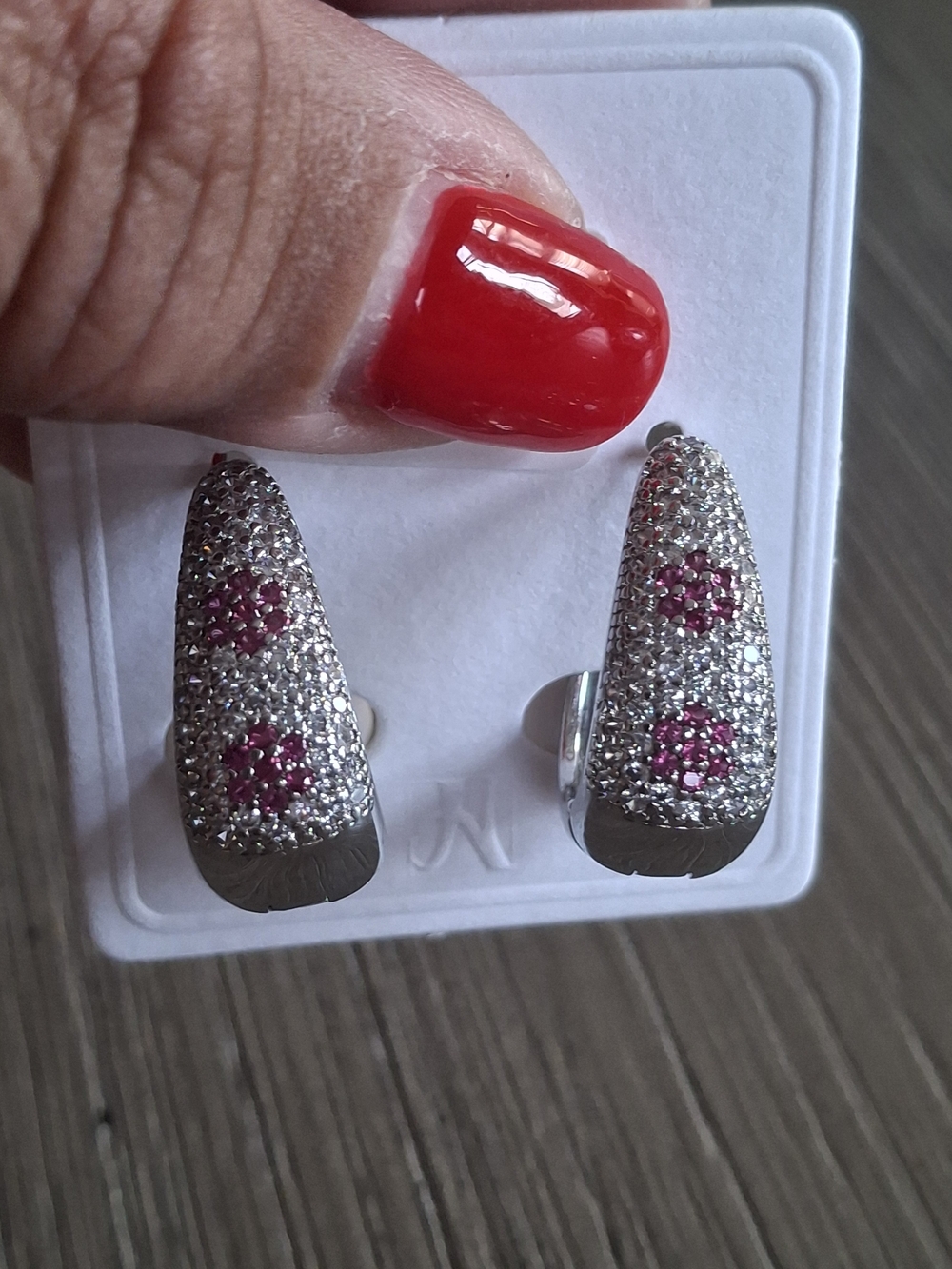 Sterling Silver Pave Crystal Clip-On Earrings with Pink Accents